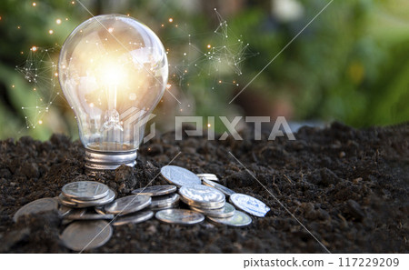 New creative ideas, innovation, brainstorming, inspiration and problem solving ideas. light bulb on the ground New creative ideas, innovation, brainstorming, inspiration and problem solving ideas. light bulb on the ground 117229209