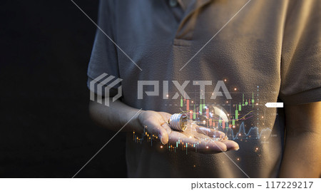 Failed and regained business ideas, innovation, brainstorming, inspiration and problem solving ideas. The lamp is placed flat on the floor and stands on the floor. 117229217