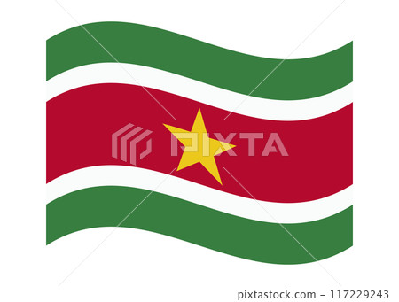 Wavy flag of Suriname, isolated on transparent background. Flag of the Republic of Suriname. Vector illustration 117229243
