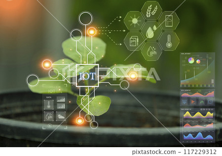 The concept of using AI and smart farming.. The concept of using AI and smart farming.. 117229312