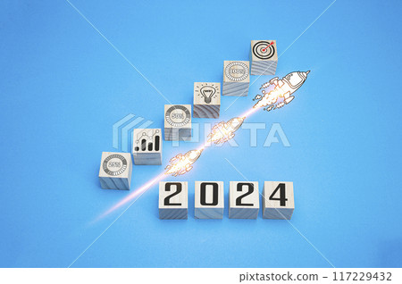 Planning for 2024, analysis of indicators and buying and selling strategies, stock market, business growth. progress or success 117229432