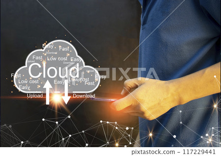 Concept of using online cloud system, fast, easy, download, upload. Concept of using online cloud system, fast, easy, download, upload. 117229441