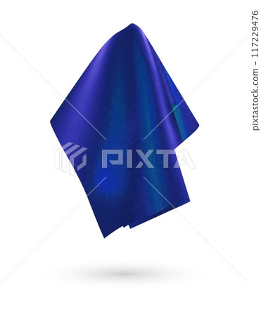 Blue shiny fabric, handkerchief or tablecloth hanging 117229476