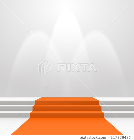 Orange carpet on stairs with spot lights 117229485