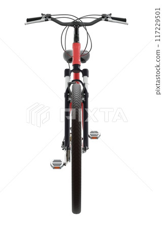 Red bicycle, front view isolated on white background, 3D illustration Red bicycle, front view isolated on white background, 3D illustration 117229501