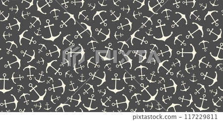 Nautical seamless pattern with geometric ship anchors 117229811