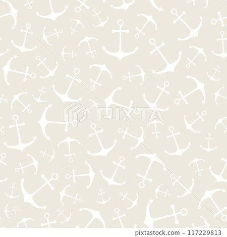 Nautical seamless pattern with ship wheels and anchors 117229813