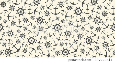Nautical seamless pattern with ship wheels and anchors Nautical seamless pattern with ship wheels and anchors 117229815