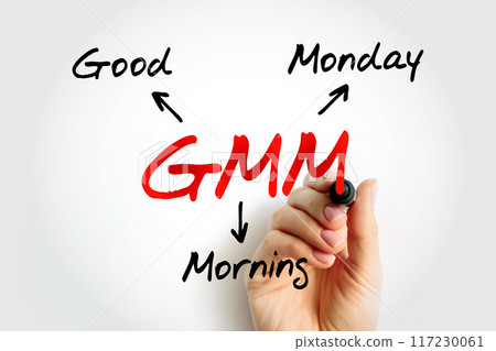 GMM - Good Morning Monday acronym, concept background GMM - Good Morning Monday acronym, concept background 117230061