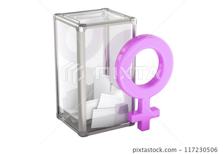 Election ballot box with Female Gender Symbol, 3D rendering 117230506