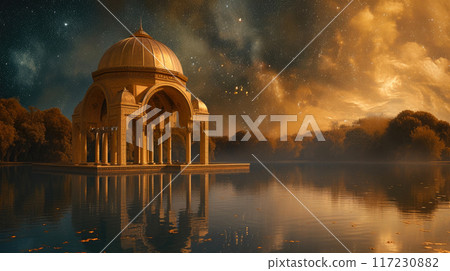 Starry Ambiance: Floating Roman Arch in a Cosmic Embrace 117230882