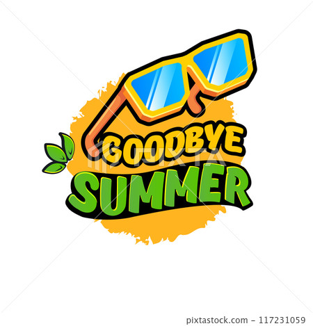 vector goodbye summer concept illustration with vintage orange summer sunglasses isolated on white. End of summer label, sticker , icon, logo and creative poster design template vector goodbye summer concept illustration with vintage orange summer sunglasses isolated on white. End of summer label, sticker , icon, logo and creative poster design template 117231059