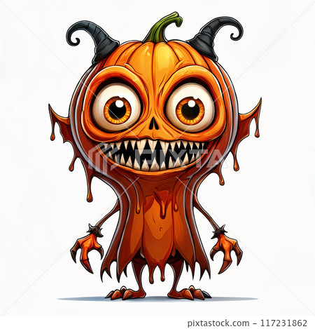 Cartoon pumpkin with a face and arms. Cartoon pumpkin with a face and arms. 117231862