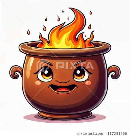 Cartoon cauldron with a flame on top. 117231866