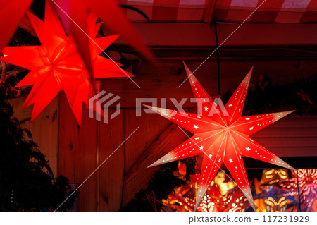 Beautiful traditional German Christmas Market square in city center many carousel Christmas tree light and decoration. Christmas and new year celebration season. Advent festive New year fair Beautiful traditional German Christmas Market square in city center many carousel Christmas tree light and decoration. Christmas and new year celebration season. Advent festive New year fair 117231929