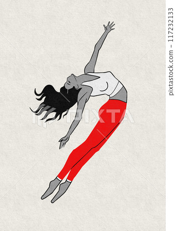 A Young Woman in Motion with Graceful Expression and Dynamic Red Pants 117232133