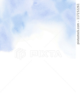 Watercolor card template. Abstract stains texture design element in soft sky blue hues. Dreamy peaceful hand painted ink spill background for invitation, save the date, wedding, postcard, quotes 117232261