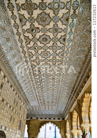 A section of the Amber Fort or Amer Fort palace located in Amber, Rajasthan, India A section of the Amber Fort or Amer Fort palace located in Amber, Rajasthan, India 117232613