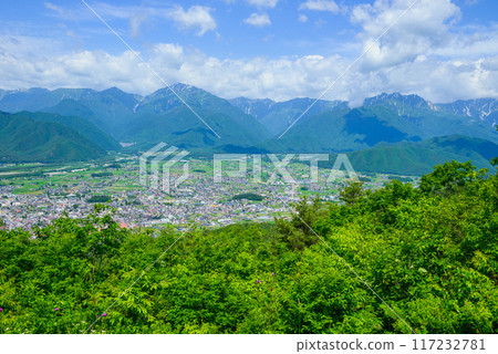 View of Omachi city and the Northern Alps from Mount Takagari [Omachi City] 117232781
