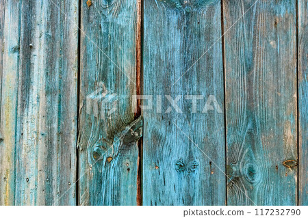 Weathered wood old panel, aged, dilapidated cracked surface with grungy texture, flaking fade paint cyan blue hues. Decay, erosion decrepit plank or floorboard. Ancient board with chipped and peeling Weathered wood old panel, aged, dilapidated cracked surface with grungy texture, flaking fade paint cyan blue hues. Decay, erosion decrepit plank or floorboard. Ancient board with chipped and peeling 117232790