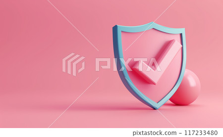 3d Shield Check Mark Icon: Enhancing Security With Shield Protection And Successful Verification In Medical Health And Antivirus. Creative Design. 117233480
