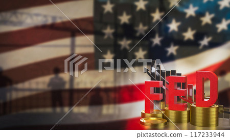 The fed and gold coins on America flag for Business concept 3d rendering. The fed and gold coins on America flag for Business concept 3d rendering. 117233944