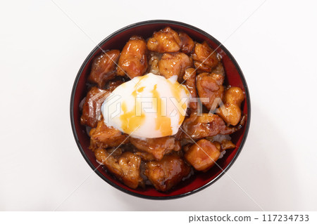 Yakitori rice bowl (topped with soft-boiled egg) 117234733