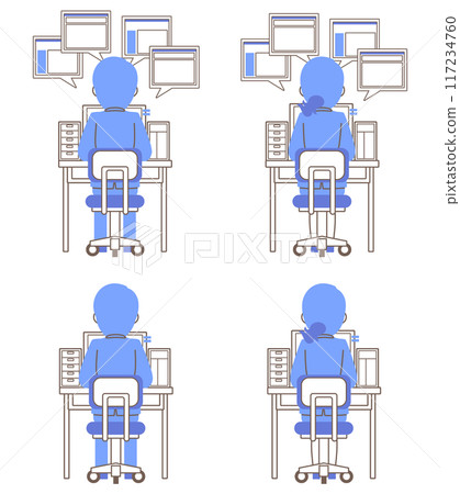 坐在電腦前的員工後方視圖的插圖集 117234760