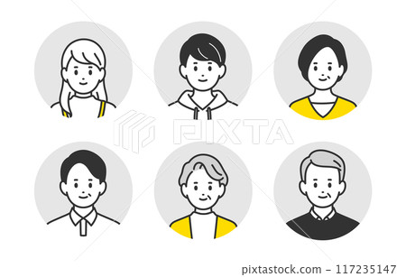 High school student, middle-aged, and senior face icon set [People vector illustration material] 117235147