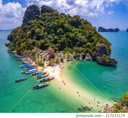Aerial view of Koh Pakbia or Phak Bia island in Krabi, Thailand 117235174