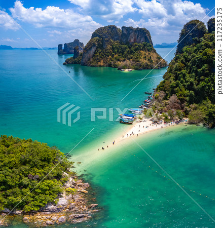 Aerial view of Koh Pakbia or Phak Bia island in Krabi, Thailand Aerial view of Koh Pakbia or Phak Bia island in Krabi, Thailand 117235175