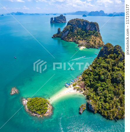 Aerial view of Koh Pakbia or Phak Bia island in Krabi, Thailand Aerial view of Koh Pakbia or Phak Bia island in Krabi, Thailand 117235177