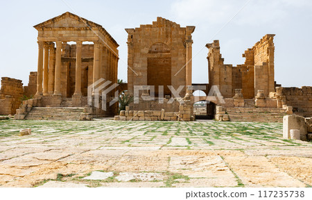 View of Capitolium Temples in archeological site of Sufetula 117235738