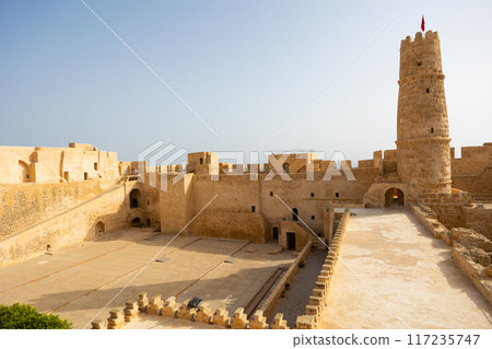 Ribat fortress Monastir in Tunisia ancient city and popular tourist destination on Mediterranean Sea 117235747