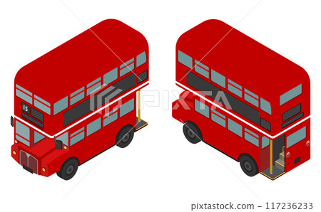 Isometric illustration: double decker bus front and rear 117236233