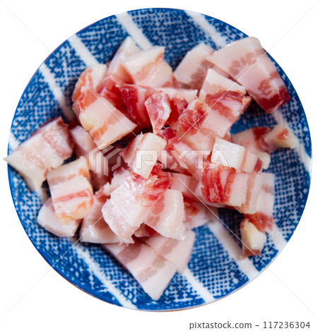 Sliced lard served with bread 117236304