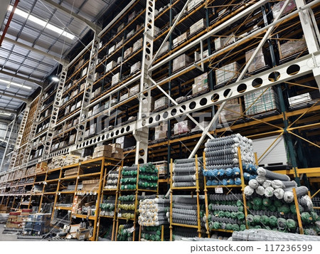 Warehouse with shelves and boxes in the shopping mall for retail 117236599
