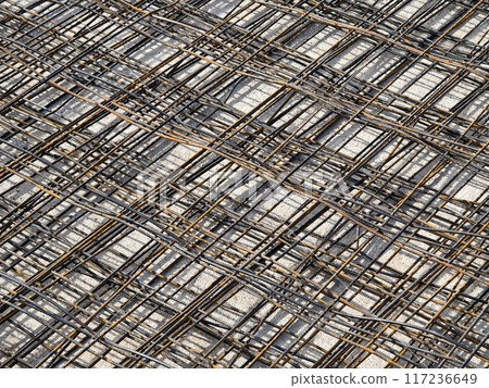 Background of metal bars at the construction site 117236649