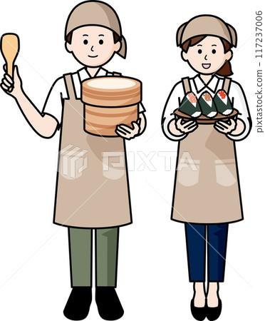 Onigiri shop staff: male and female Onigiri shop staff: male and female 117237006