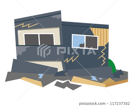 Illustration of a house collapsed by an earthquake Illustration of a house collapsed by an earthquake 117237382