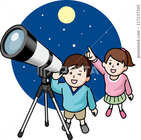 Boy and girl watching the starry sky 117237385