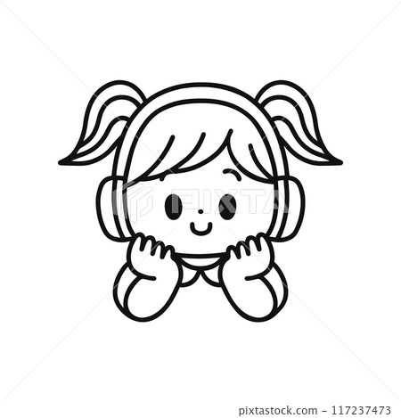 Girl wearing headphones, line drawing Girl wearing headphones, line drawing 117237473