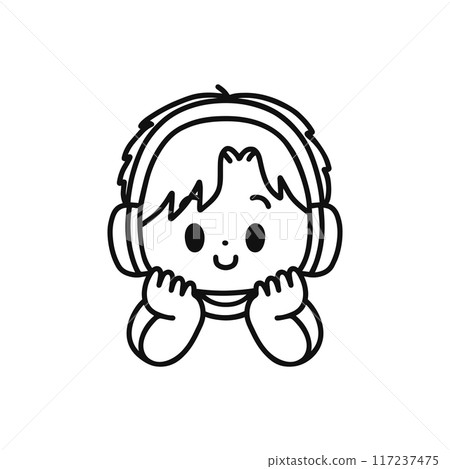Boy wearing headphones, line drawing Boy wearing headphones, line drawing 117237475