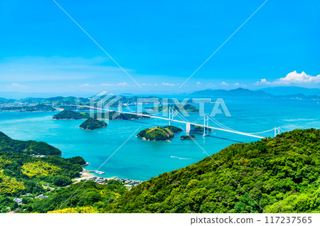 Ehime Shimanami Kaido - View of the Kurushima Kaikyo Bridge from Kirosan Observatory Park - 117237565