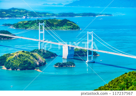 Ehime Shimanami Kaido - View of the Kurushima Kaikyo Bridge from Kirosan Observatory Park - Ehime Shimanami Kaido - View of the Kurushima Kaikyo Bridge from Kirosan Observatory Park - 117237567