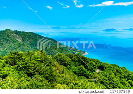 Ehime Shimanami Kaido - View of the Kurushima Kaikyo Bridge from Kirosan Observatory Park - 117237569