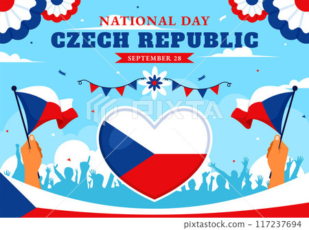 Happy Czech Republic National Day Vector Illustration on September 28th with a Waving Flag in Celebrations and Festivals Flat Style Cartoon Background 117237694