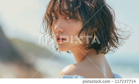 年輕清新女髮模特兒照片 117237714