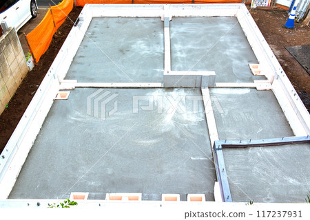 Foundation work for a detached house: concrete landscape 117237931