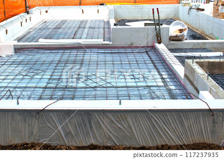 Foundation work for a detached house: concrete landscape 117237935